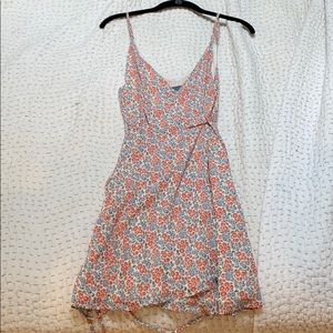 Reformation Floral Mini Dress in Coral and Light Blue